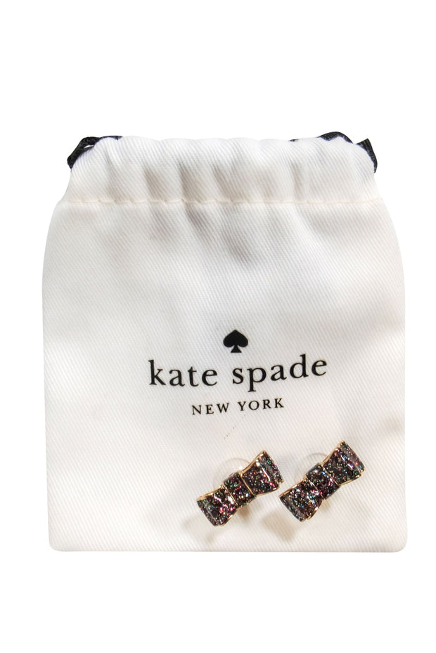 Current Boutique-Kate Spade - Black & Gold Multicolor Sparkly Bow Stud Earrings