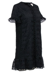 Current Boutique-Kate Spade - Black Lace Short Sleeve Shift Dress w/ Flounce Hem Sz 4