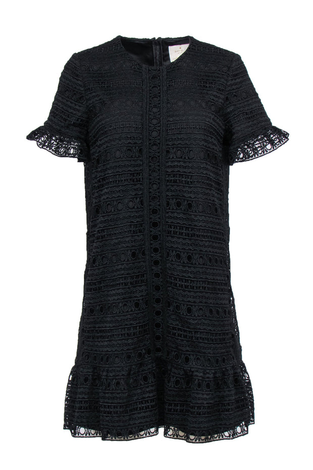 Current Boutique-Kate Spade - Black Lace Short Sleeve Shift Dress w/ Flounce Hem Sz 4