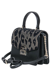 Current Boutique-Kate Spade - Black Leather Fold Over Crossbody w/ Metallic Leopard Print