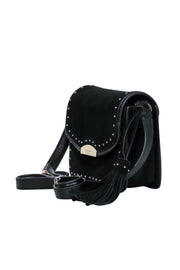 Current Boutique-Kate Spade - Black Leather & Suede Studded Flap Crossbody