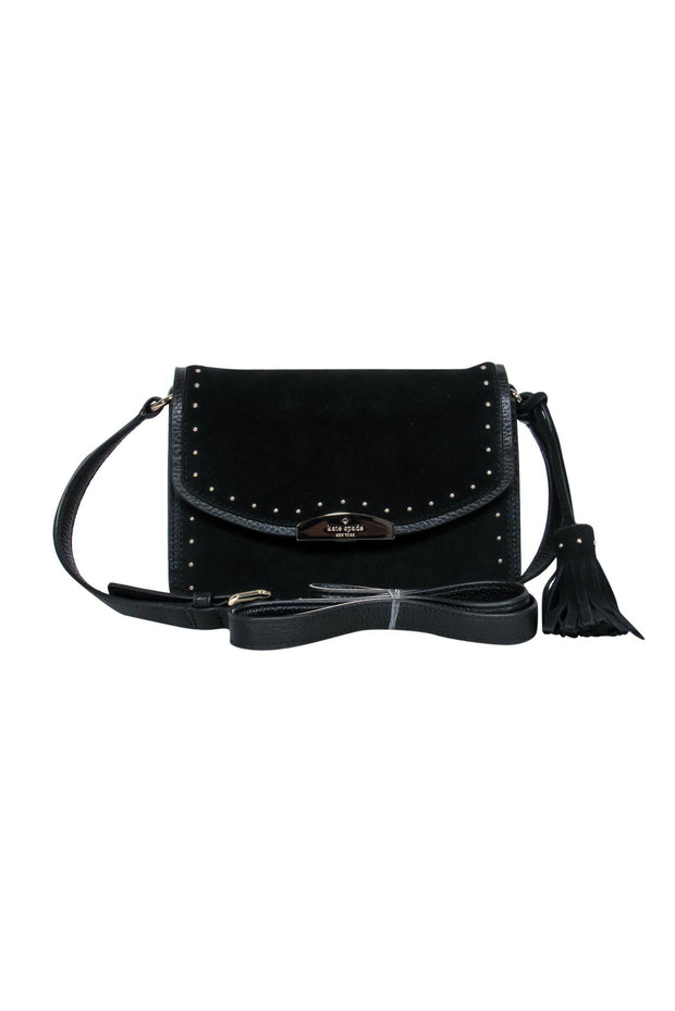 Current Boutique-Kate Spade - Black Leather & Suede Studded Flap Crossbody