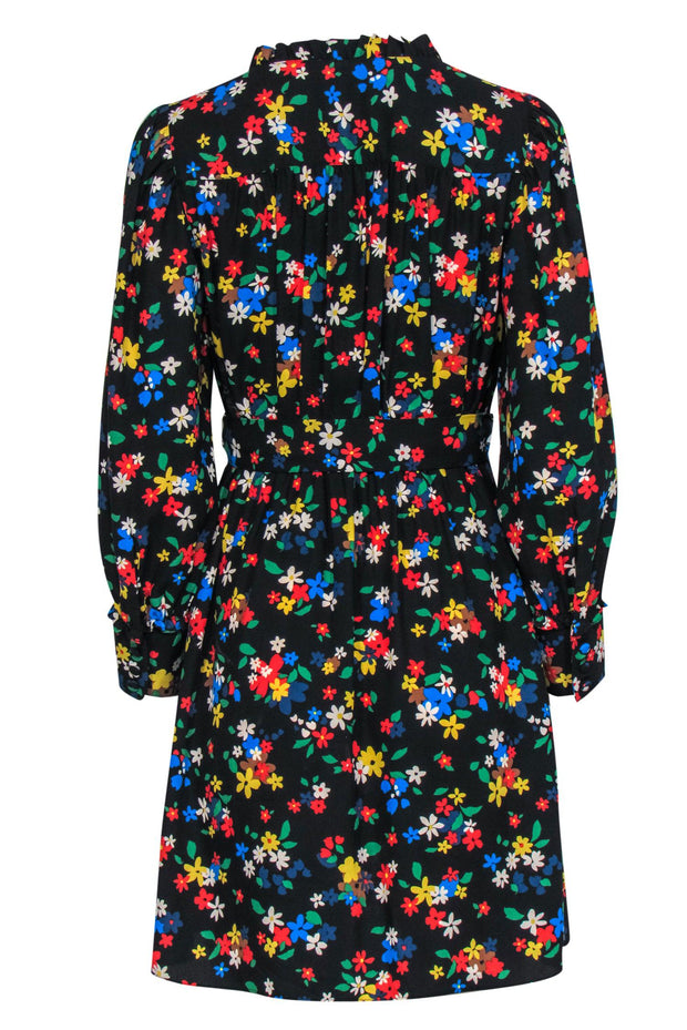Current Boutique-Kate Spade - Black Multicolor Floral Print Long Sleeve Dress w/ Belt Sz 4