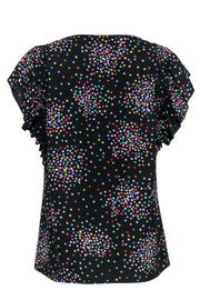 Current Boutique-Kate Spade - Black & Multicolored Speckled Short Sleeve Ruffle Blouse Sz M