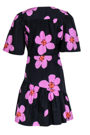Current Boutique-Kate Spade - Black & Orchid Floral Babydoll Cotton Dress w/ Ruffle Sz 6