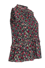 Current Boutique-Kate Spade - Black "Park Clip" Floral Metallic Silk Ruffled Mock Neck Top Sz XS