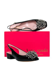 Current Boutique-Kate Spade - Black Patent Leather Slingback Block Heels w/ Rhinestone Pomps Sz 8