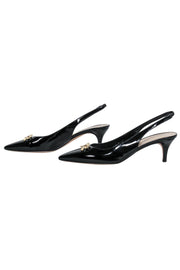 Current Boutique-Kate Spade - Black Patent Leather Slingback Kitten Pumps w/ Bow Sz 8