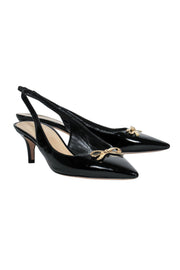 Current Boutique-Kate Spade - Black Patent Leather Slingback Kitten Pumps w/ Bow Sz 8