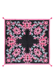Current Boutique-Kate Spade - Black, Pink & Blue Printed Silk Scarf w/ Tassels