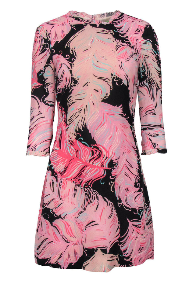 Current Boutique-Kate Spade - Black & Pink Feather Print Shift Dress Sz 2