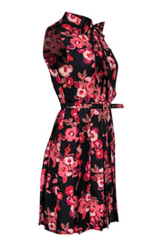 Current Boutique-Kate Spade - Black & Pink Floral Print Pleated Silk A-Line Dress w/ Belt Sz 6