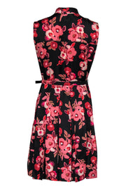Current Boutique-Kate Spade - Black & Pink Floral Print Pleated Silk A-Line Dress w/ Belt Sz 6