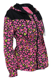 Current Boutique-Kate Spade - Black & Pink Floral Print Zip-Up Hooded Athletic Jacket Sz XS