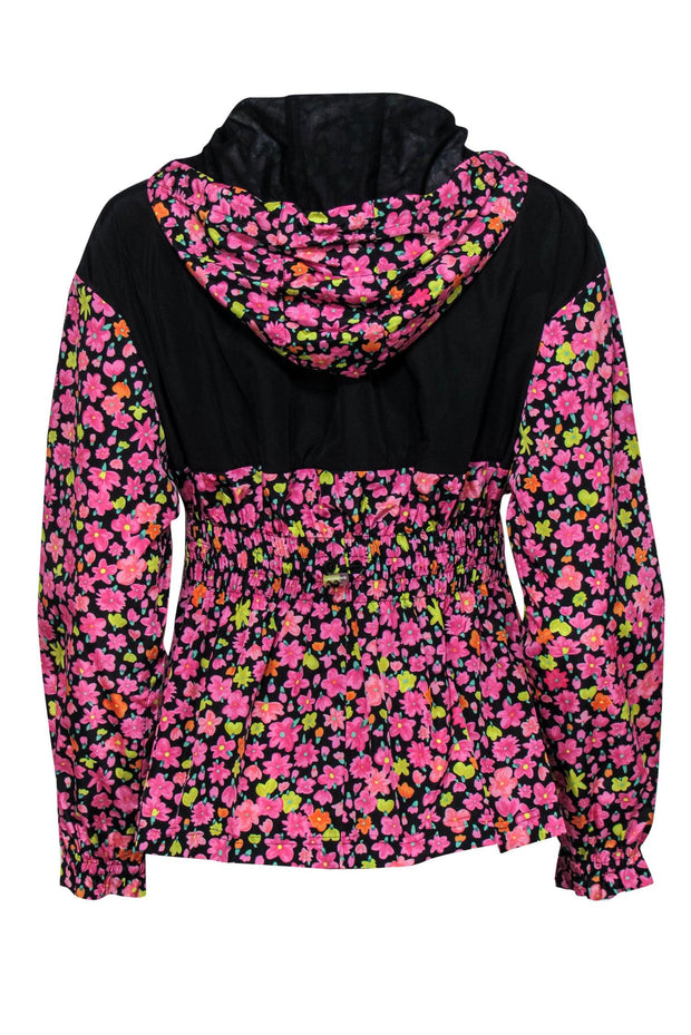 Current Boutique-Kate Spade - Black & Pink Floral Print Zip-Up Hooded Athletic Jacket Sz XS