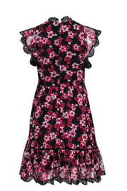 Current Boutique-Kate Spade - Black & Pink Lace Floral Embroidery Fit & Flare Mini Dress Sz 0