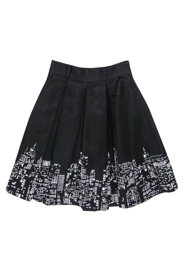 Current Boutique-Kate Spade - Black Pleated NYC Skyline Printed Circle Skirt Sz S