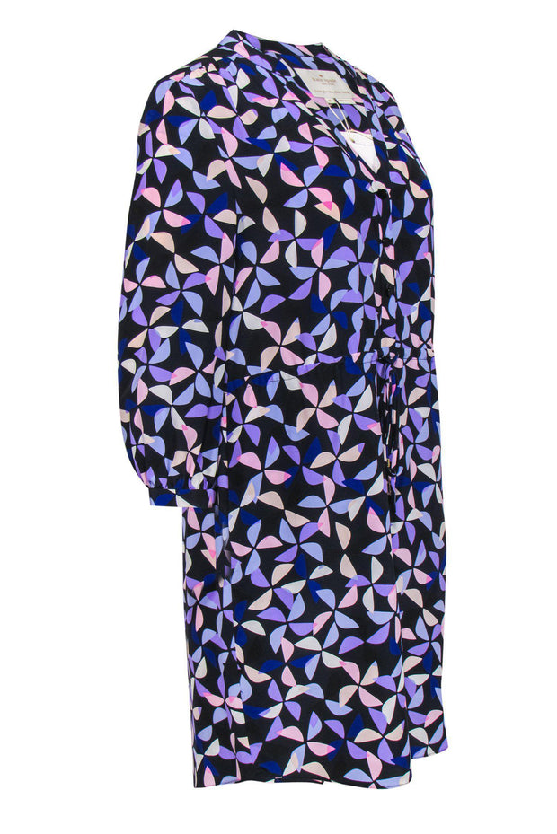 Current Boutique-Kate Spade - Black, Purple & Pink Geometric Print Silk Shirtwaist Dress Sz M