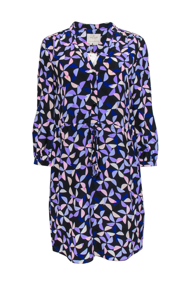 Current Boutique-Kate Spade - Black, Purple & Pink Geometric Print Silk Shirtwaist Dress Sz M