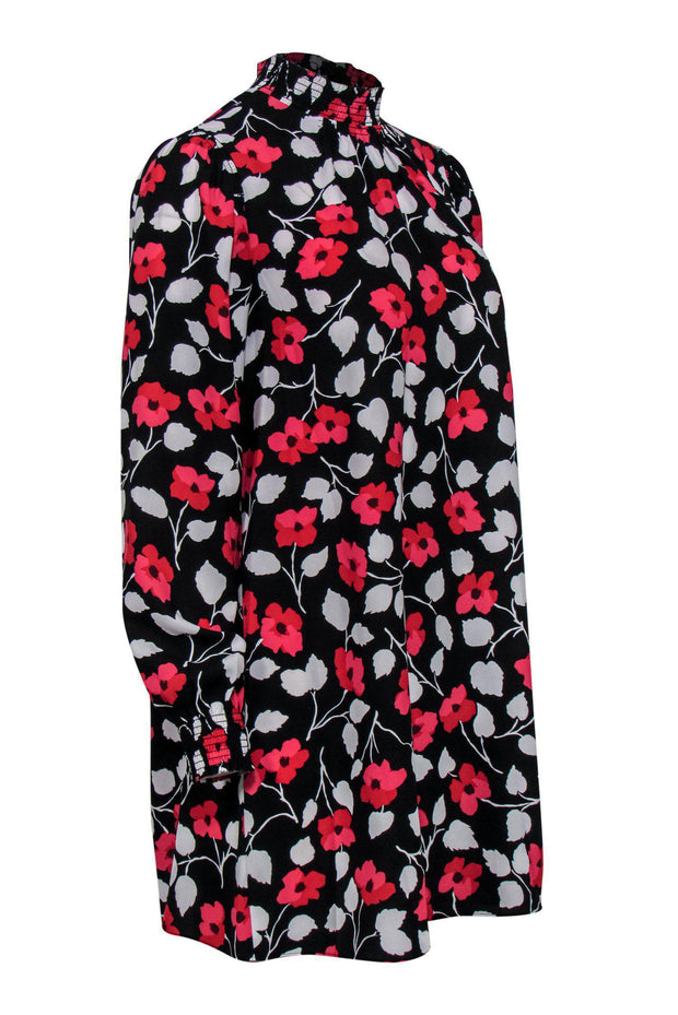 Current Boutique-Kate Spade - Black, Red & White Floral Print Long Sleeve Shift Dress Sz XS