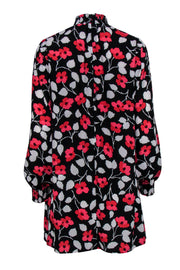 Current Boutique-Kate Spade - Black, Red & White Floral Print Long Sleeve Shift Dress Sz XS