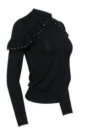 Current Boutique-Kate Spade - Black Ruffle Wool Sweater w/ Studs Sz XXS