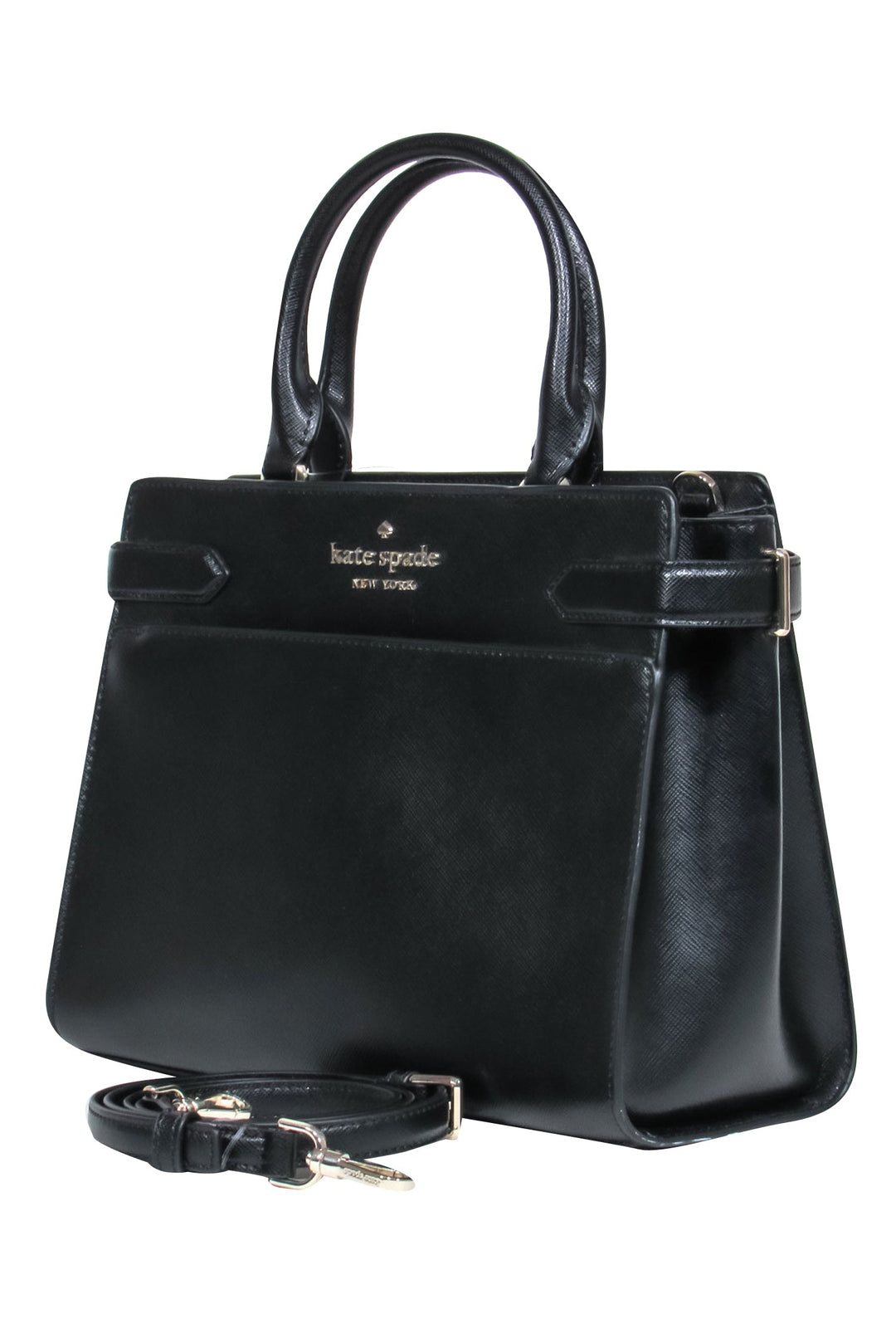 Kate purchases Spade Leather Satchel Handbag with Shoulder Strap Black