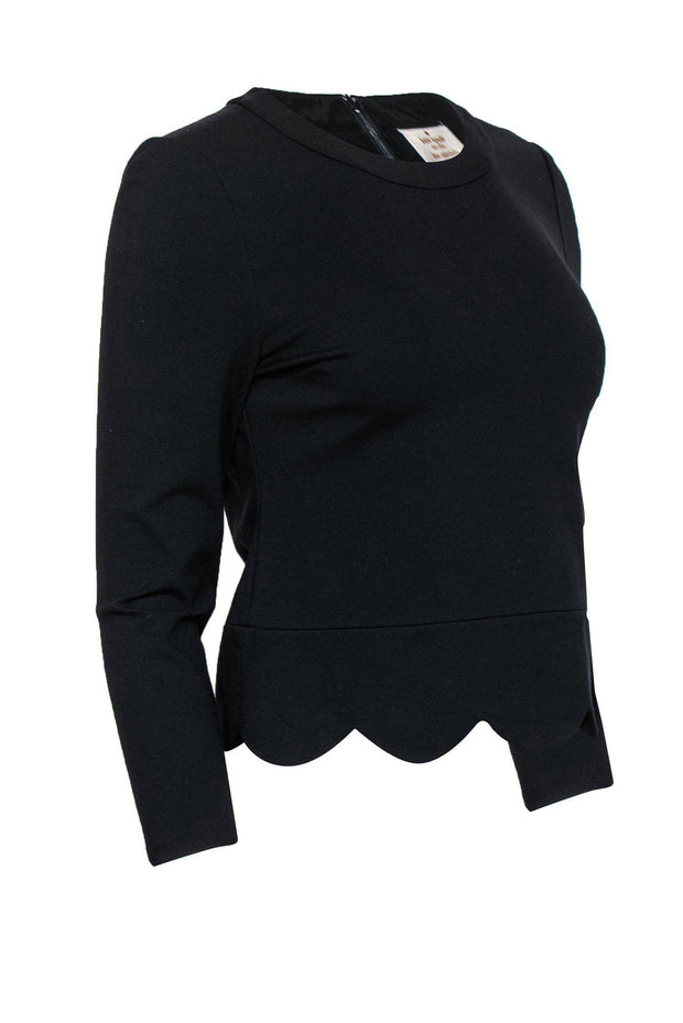 Current Boutique-Kate Spade - Black Scalloped Hem Long Sleeved Top Sz 2