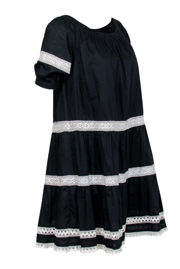 Current Boutique-Kate Spade - Black Short Sleeve Off-the-Shoulder Shift Dress w/ Lace Trim Sz XS