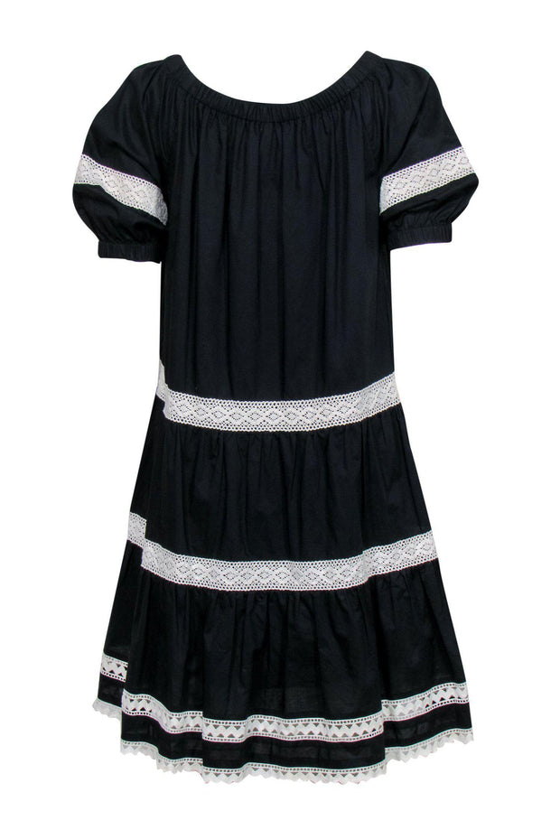 Current Boutique-Kate Spade - Black Short Sleeve Off-the-Shoulder Shift Dress w/ Lace Trim Sz XS