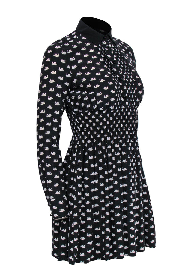 Current Boutique-Kate Spade - Black Silk Blend Swan Print Mini Dress Sz XS