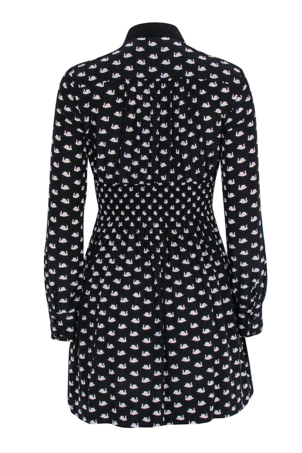 Current Boutique-Kate Spade - Black Silk Blend Swan Print Mini Dress Sz XS