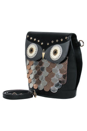 Current Boutique-Kate Spade - Black, Silver & Copper Leather Fold-Over Owl Crossbody