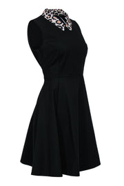 Current Boutique-Kate Spade - Black Sleeveless Fit & Flare Dress w/ Leopard Print Collar Sz 10
