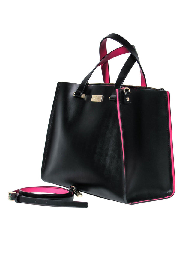 Current Boutique-Kate Spade - Black Smooth Leather Convertible Square Satchel