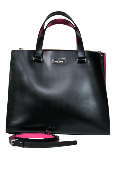 Current Boutique-Kate Spade - Black Smooth Leather Convertible Square Satchel