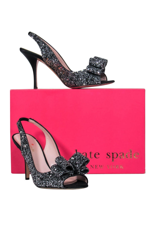 Current Boutique-Kate Spade - Black Sparkly Slingback Peep Toe Pumps Sz 7.5