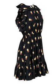 Current Boutique-Kate Spade - Black & Tan Pineapple Print Tiered Dress w/ Ruffles Sz S