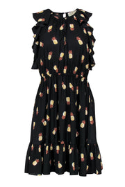 Current Boutique-Kate Spade - Black & Tan Pineapple Print Tiered Dress w/ Ruffles Sz S
