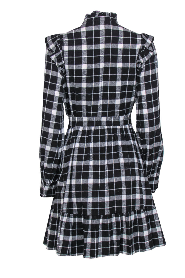 Current Boutique-Kate Spade - Black & White Plaid Flannel Ruffled Belted Dress Sz S