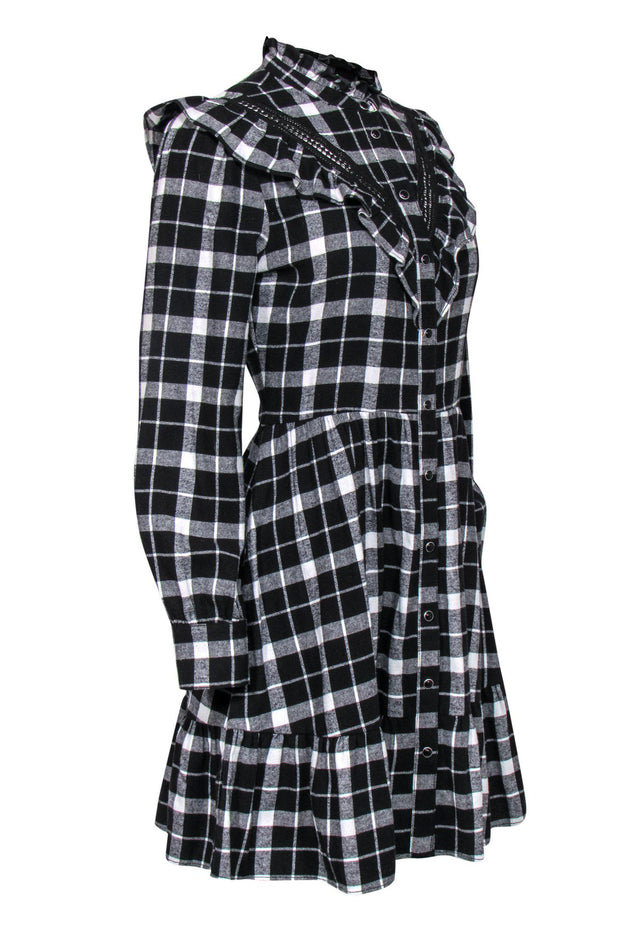 Current Boutique-Kate Spade - Black & White Plaid Flannel Tiered Dress w/ Ruffles Sz S