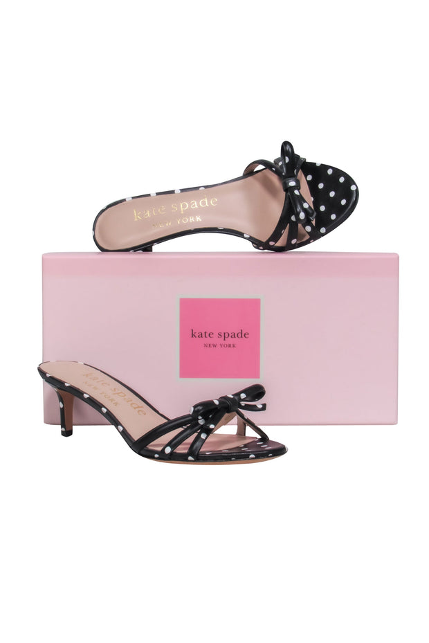 Current Boutique-Kate Spade - Black & White Polka Dot Leather Kitten Heel w/ Bows Sz 7.5