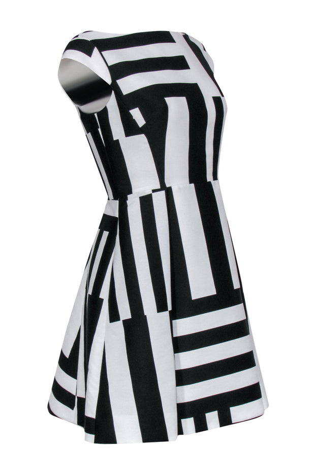 Current Boutique-Kate Spade - Black & White Printed Boat Neck Dress w/ Bows Sz 6