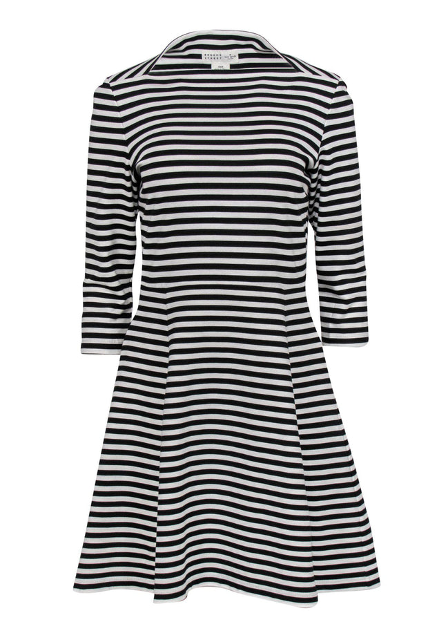 Current Boutique-Kate Spade - Black & White Striped A-Line Dress Sz M