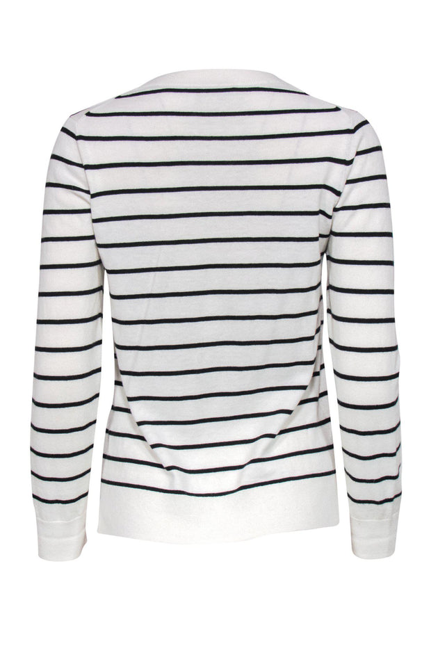Current Boutique-Kate Spade - Black & White Striped Sweater w/ Pink Monkey Design Sz M
