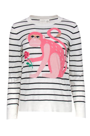 Current Boutique-Kate Spade - Black & White Striped Sweater w/ Pink Monkey Design Sz M