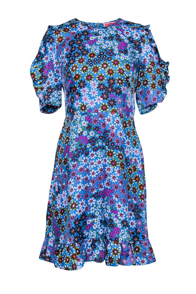 Current Boutique-Kate Spade - Blue & Purple Floral Print Sheath Dress w/ Ruffles Sz 8