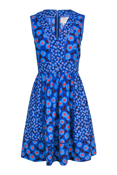 Current Boutique-Kate Spade - Blue & Red Floral Print Cotton A-Line Dress w/ Eyelet Trim Sz 14