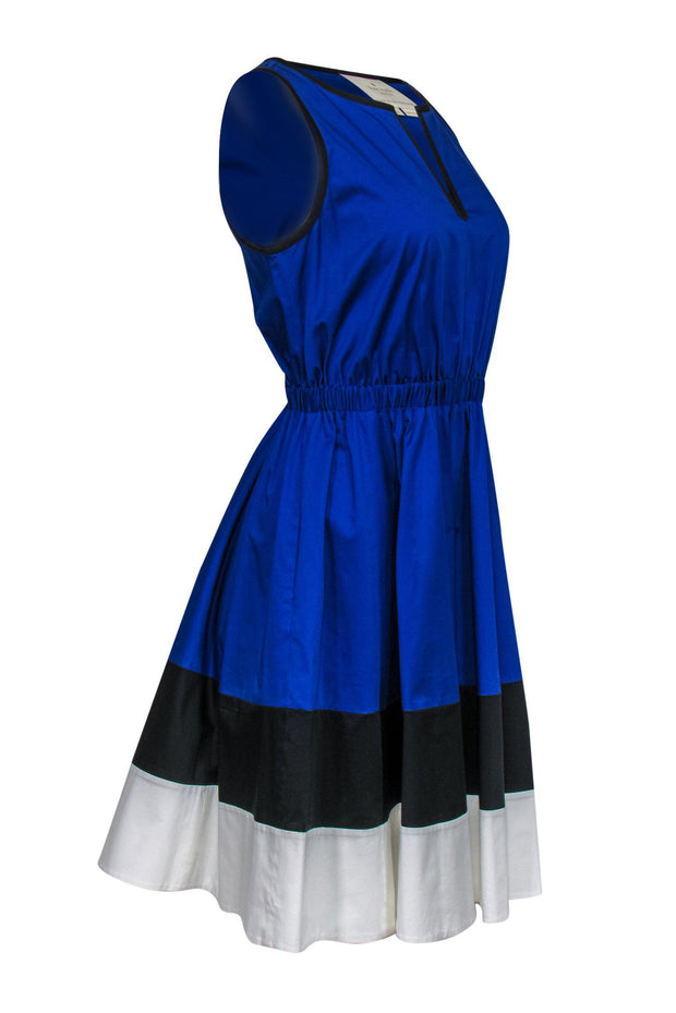 Current Boutique-Kate Spade - Blue, White & Black Colorblocked A-Line Dress Sz 8