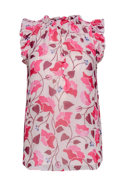 Current Boutique-Kate Spade - Blush & Pink Large Floral Print Ruffle Silk Tank Sz XS